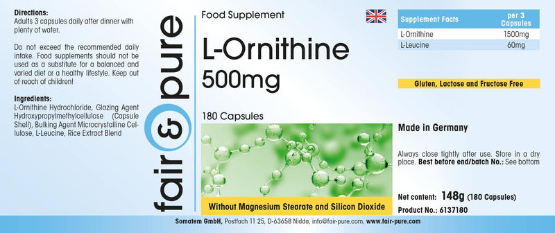 Fair & Pure® - L-Ornithine 500mg - high dosage - 180 capsules - NewNest Australia