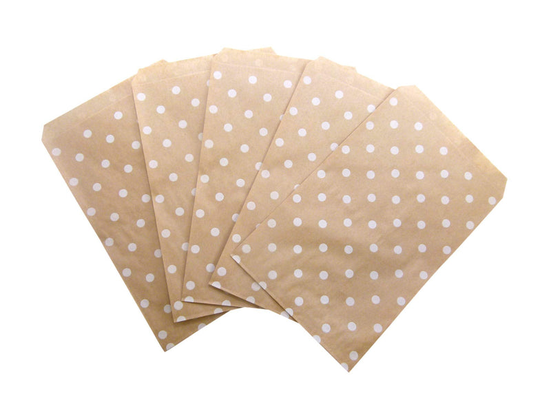 20 Qty 4" x 6" Decorative Flat Paper Gift Bags - White Polka-Dot on Brown Kraft Bags - For Sales/Treats/Parties Cookies/Gifts - N'icePackaging 4" x 6" 20 Bags - NewNest Australia