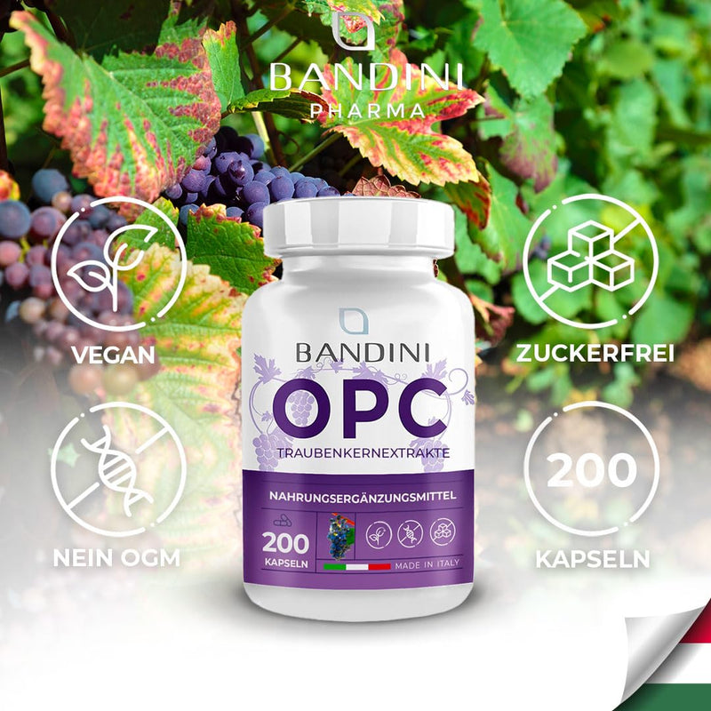 Bandini Opc Grape Seed Extract 1000Mg (Per Daily Dose) - 200 High-Dose Vegan Capsules - Pure European Grape Opc (95%) + Vitamin C - Laboratory Tested - Natural Antioxidant For The Circulation - NewNest Australia