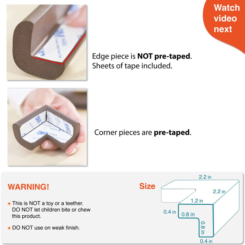 Roving Cove Table Corner and Edge Protectors (15ft Edge + 4 Corners), Heavy-Duty, Soft NBR Rubber Foam, Baby Proofing Furniture and Fireplace, 3M Adhesive, Coffee Brown 15 feet - NewNest Australia