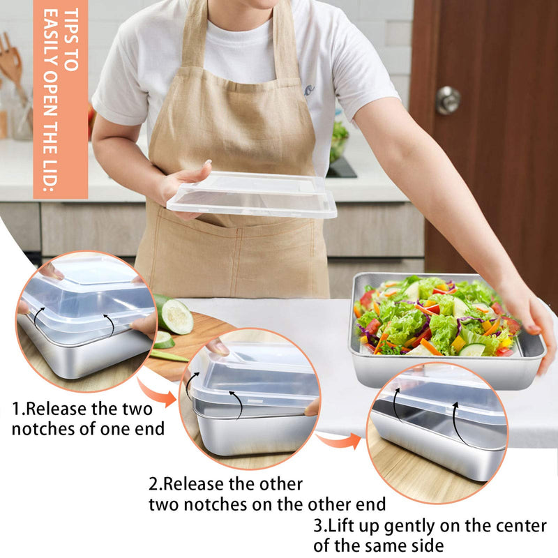 NewNest Australia - TeamFar Square Cake Pan with Lid, 8 Inch Square Baking Pan Stainless Steel Cake Brownie Pan with Lid For Meal Prep Storage Transporting Food, Healthy & Durable, Dishwasher Safe & Easy Clean - 2 PCS 
