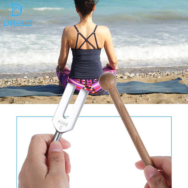 Dreld 4096 Hz Standard Tuning Fork Aluminum Tuning Fork Chakra Tuning Fork with Wooden Hammer and Bag Cloth for Sound Therapy Musical Instrument Healer Vibration (Silver) C4096HZ - NewNest Australia