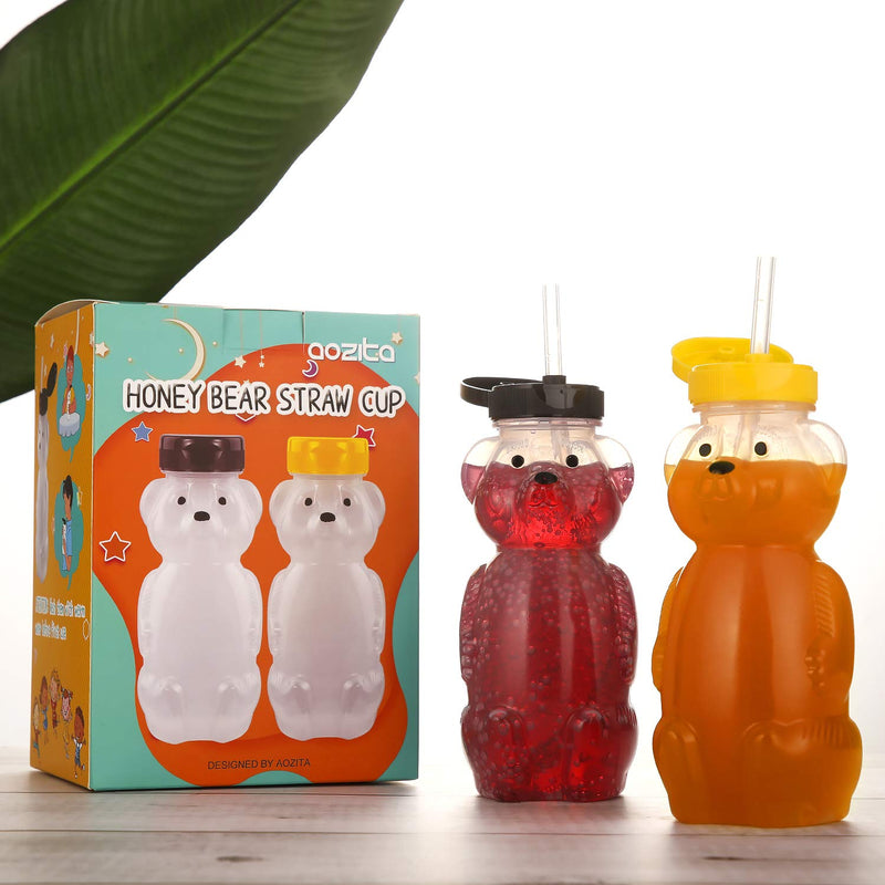 2 Pack Honey Bear Straw Cups with 4 Flexible Straws & Cleaning Tools(2 Straw Brushes &1 Bottle Brush), 8-Ounce Therapy Sippy Bottles for Speech and Feeding Training, Leak-Proof & Food-Grade & BPA Free - NewNest Australia