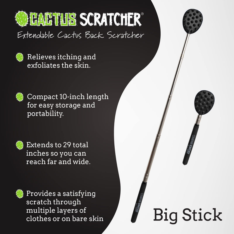 Cactus Back Scratcher On a Stick -Back-Neck-Head-Beard-Body-Pets (Big Stick - Black) Big Stick - Black - NewNest Australia