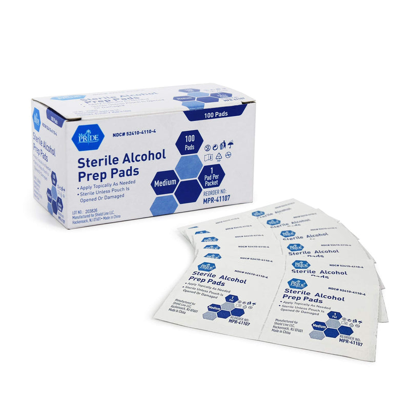Medpride Alcohol Prep Pads| 100 Pack| Medical-Grade, Sterile, Individually-Wrapped, Isopropyl Cotton Swabs| Disposable, Medium Square Size, 2ply, Latex Free & Antiseptic| for Medical & First-Aid Kits - NewNest Australia