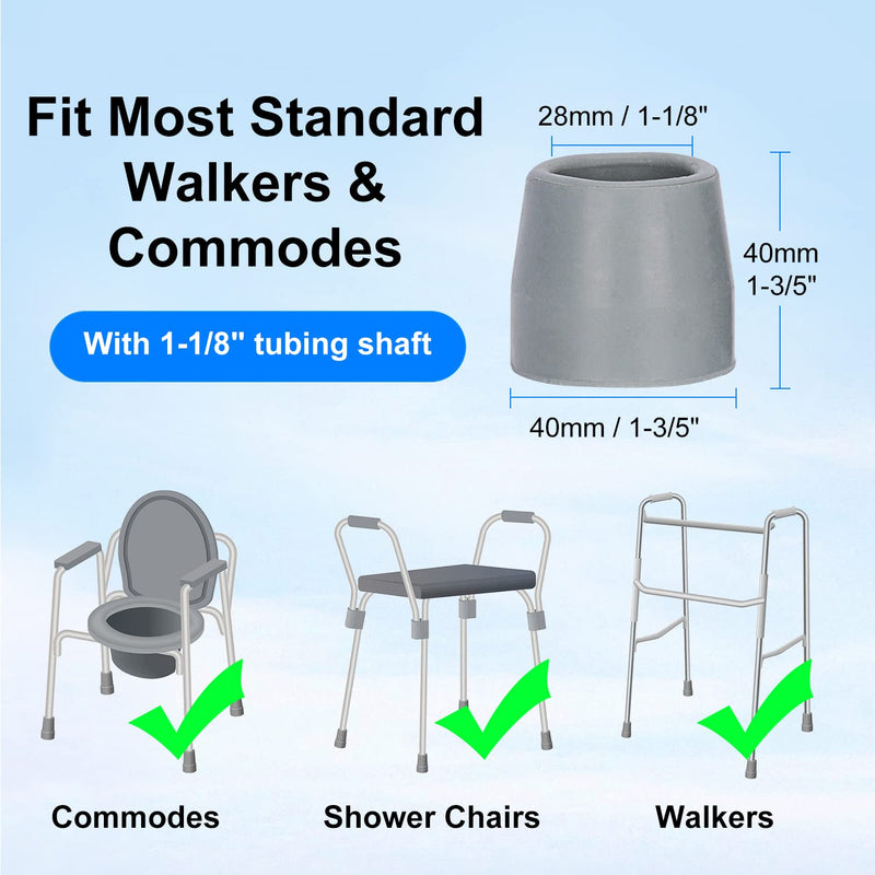 supregear Walker Tips, 4 Pcs Universal Walker Commode Replacement Tips Fit Walkers with 28 mm Shaft Walker Accessory Tool Free, 2-Pair in Grey - NewNest Australia
