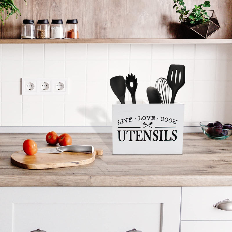 Karisky Kitchen Utensil Holder with Removable Bottom Large 2 Compartments Utensil Organizer Farmhouse Utensil Caddy for Countertop Decor, 24 x 12 x 17 cm, White Fun Farm Holder White - NewNest Australia