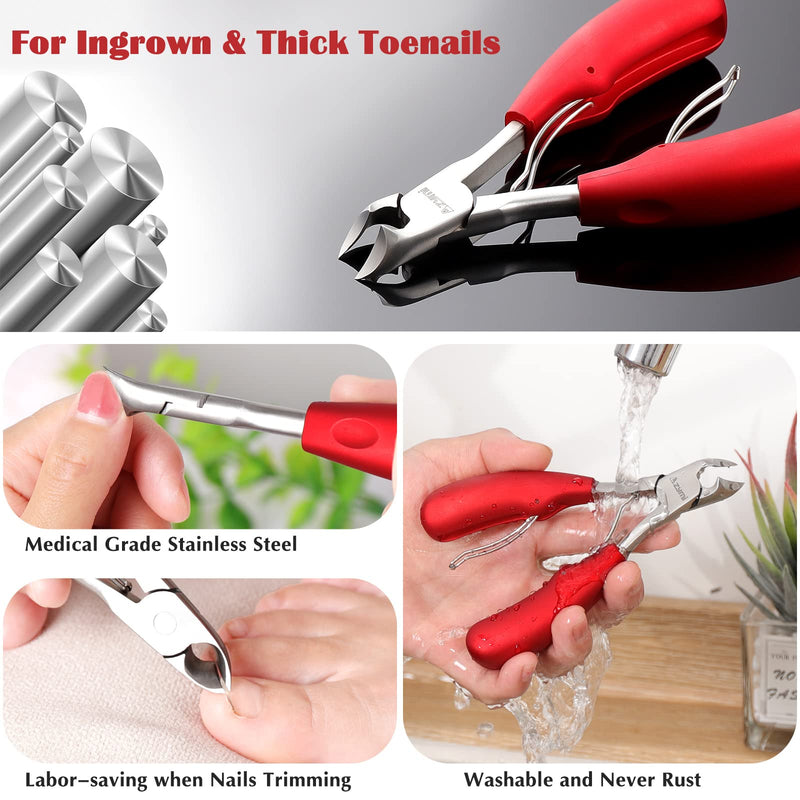 Toenail Clippers for Thick Nails, Azymi Podiatrist Toenail Clippers Scissors Set for Men Women Ingrown Thick Toenail Treatment, Sharp Curved Blades Wide Jaw Opening Non-slip Handles Red - NewNest Australia