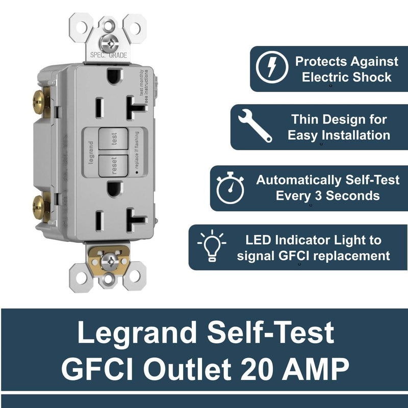 Legrand radiant Self-Test GFCI Outlet, 20 Amp, Safe for Kids, Tamper Resistant Outlets, Gray, 2097TRGRYCCD4 - NewNest Australia