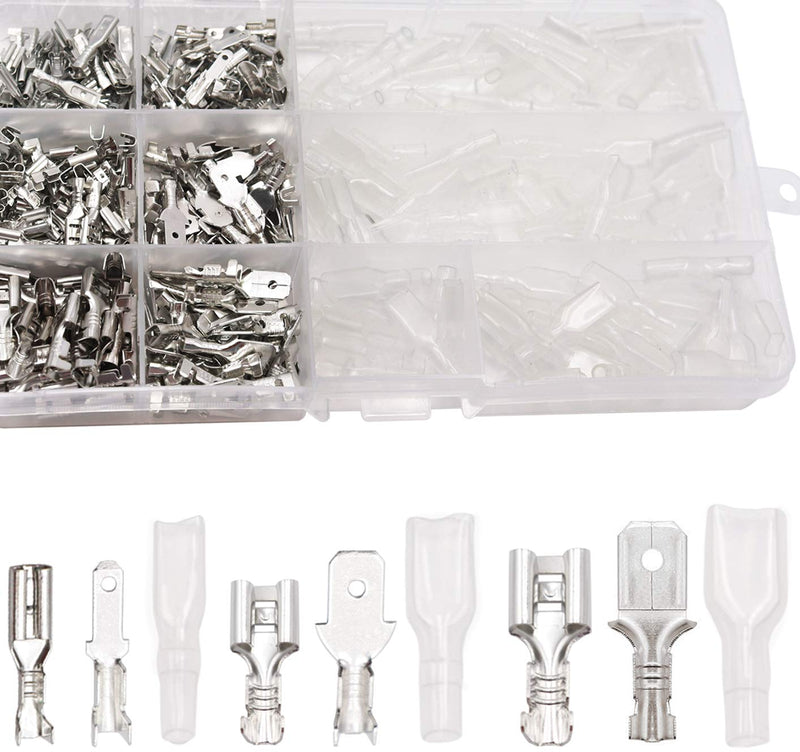 Tnisesm/375Pcs Quick Splice 2.8/4.8/6.3mm Male and Female Wire Spade Connector Wire Crimp Terminal Block with Insulating Sleeve Assortment Kit for Car Audio Speaker Electrical Wiring TN-T02 - NewNest Australia