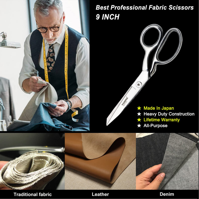 TONMA Sewing Scissors [Made in Japan] 9 Inch Professional Fabric Scissors, Heavy Duty Industrial Japanese All Stainless Steel Dressmaker Tailor Shears, Ideal for Cutting Fabric Cloth Denim Leather - NewNest Australia