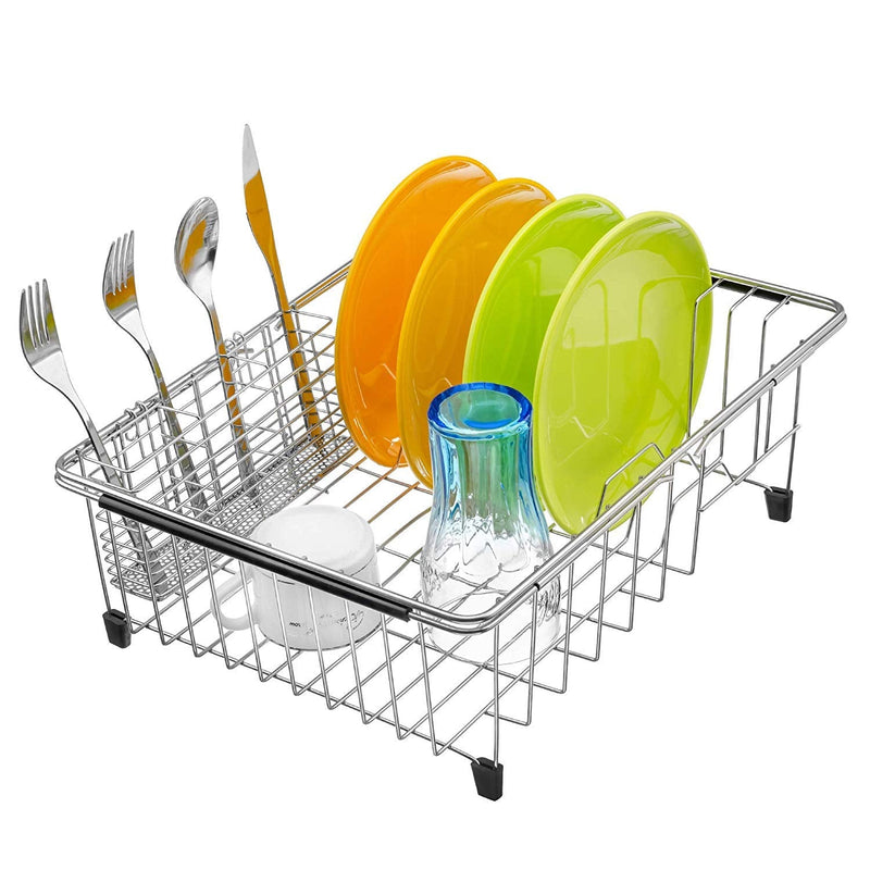 SANNO Stainless Steel Cutlery Utensil Holder Silverware Organizer Rack with Hooks Removable Drying Rack Silverware Holder Utensil Cutlery Basket Kitchen Dish Drainer Dish Drying Rack Grey - NewNest Australia