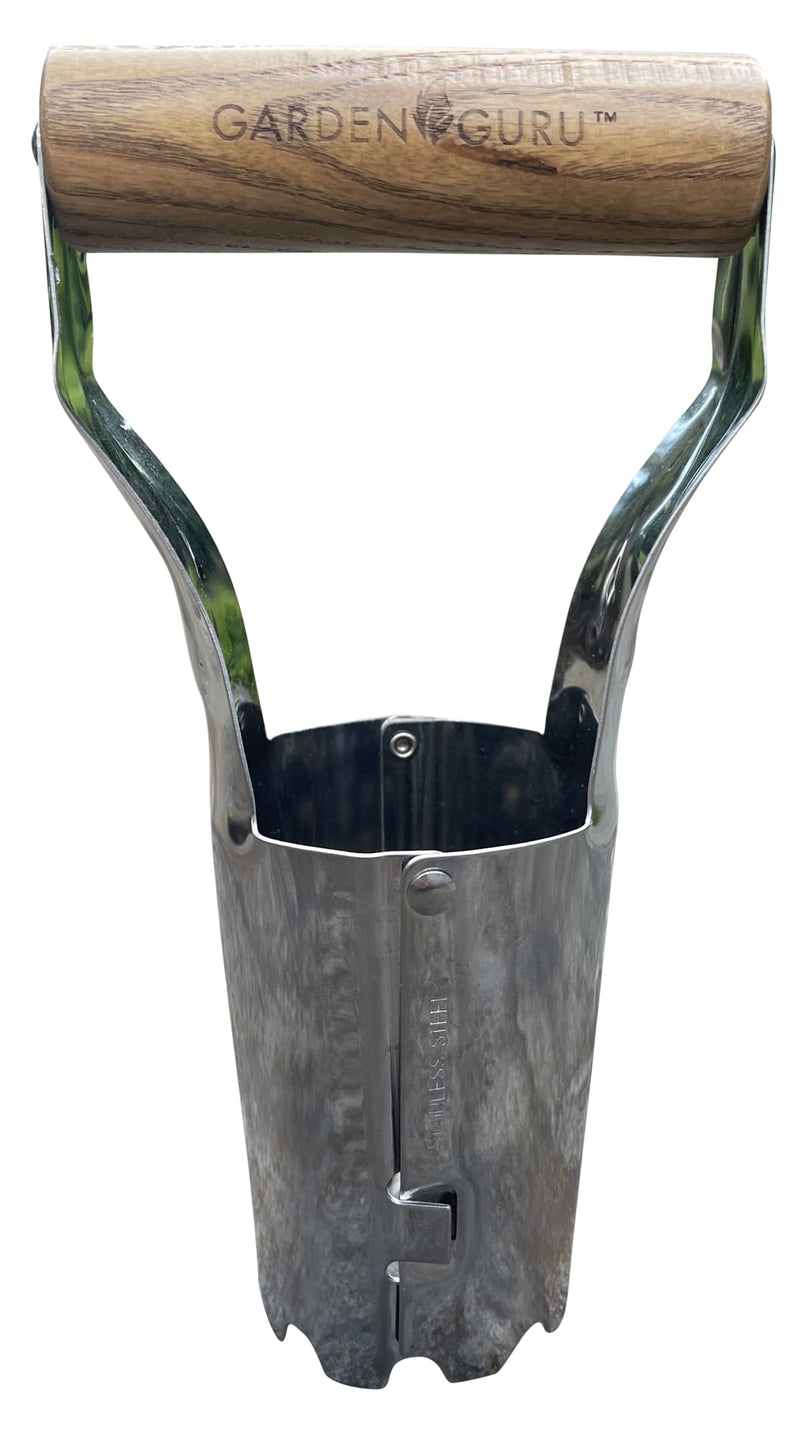 Garden Guru Stainless Steel Bulb Planter Tool for Planting Bulbs - Stainless Steel & Comfortable Wood Carved Handle - Depth Marker for Consistent Planting Flowers Tulips, Daffodils, Dahlias 1 Pack - NewNest Australia