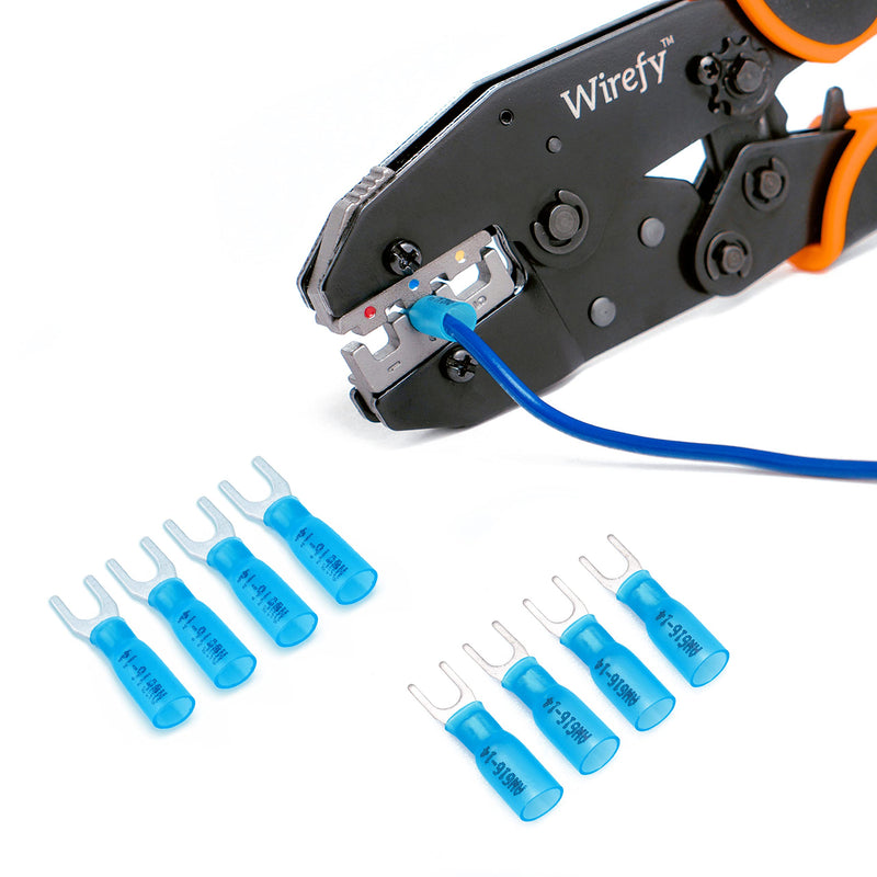 Wirefy 130 PCS Heat Shrink Fork Connectors #8 - Marine Grade Fork Terminals - Spade Fork Wire Connectors - Blue 16-14 Gauge Fork #8 - NewNest Australia