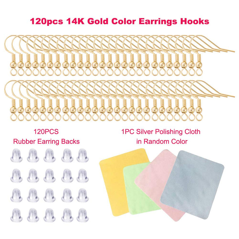 Earring Hooks for Jewelry Making - 120 PCS/60 Pairs Hypoallergenic 14K Gold Ear Wires Fish Hooks for Jewelry Making, Jewelry Findings Parts with 120 PCS Rubber Earring Backs Stopper for DIY Earrings - NewNest Australia