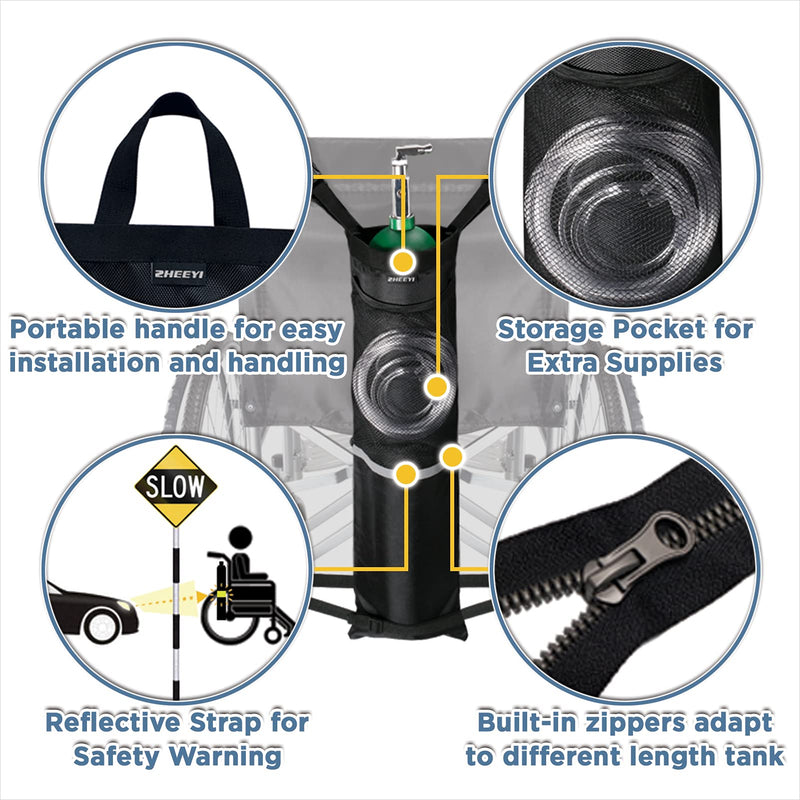 ZHEEYI Oxygen Cylinder Bag for Wheelchairs with Buckles, Fits Any Wheelchair, Black (Fits Most Oxygen cylinders) - NewNest Australia