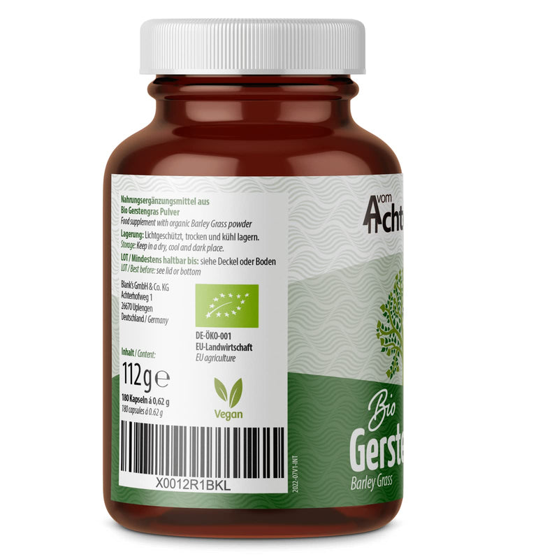 Barley grass capsules organic 180 pieces | finely ground barley grass in capsule format | from controlled organic cultivation | without additives | vegan capsule shell | from the Achterhof 180 pieces (pack of 1) - NewNest Australia
