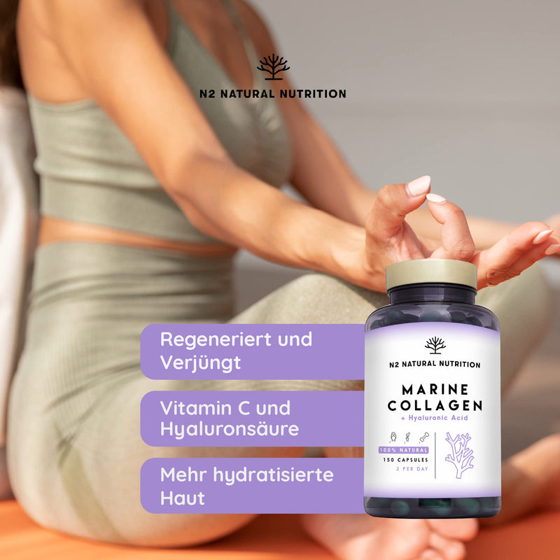 Collagen Capsules High Dose With Hyaluronic Acid, Vitamin C And Magnesium 150 Capsules Gluten Free For 75 Days Marine Collagen Peptan Type 1 For Skin, Hair And Joints Eu Ce N2 Natural Nutrition - NewNest Australia