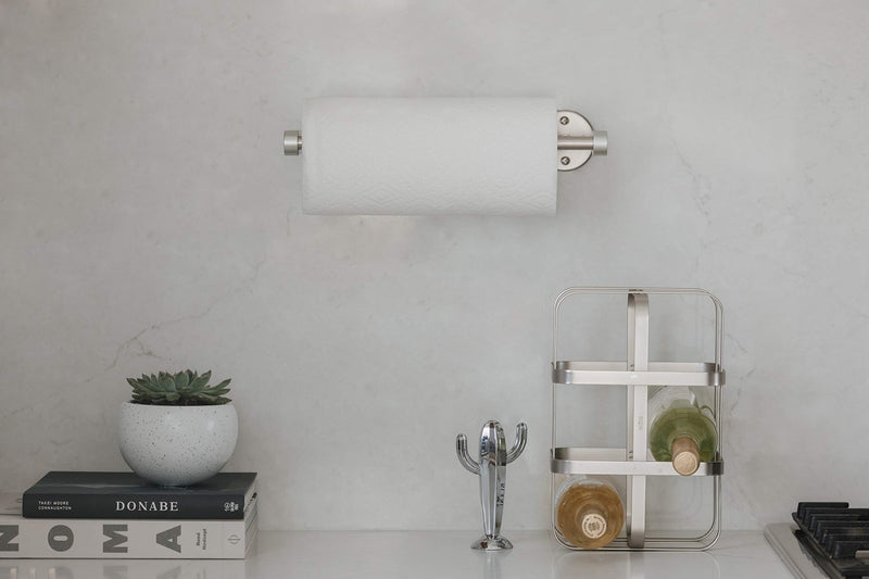 NewNest Australia - Umbra Cappa Paper Towel Holder – Modern Under Cabinet or Wall Mount Dispenser (Horizontal or Vertical), Nickel 