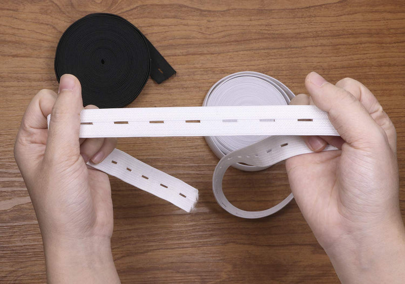 2 Colors Elastic Sewing Bands 11 Yards 3/4 Inch Flatback Black and White Sewing Bands Spool with Buttonhole, Knit Stretch Cord Belt with 10Pcs 18mm Black Resin Button (3/4") - NewNest Australia