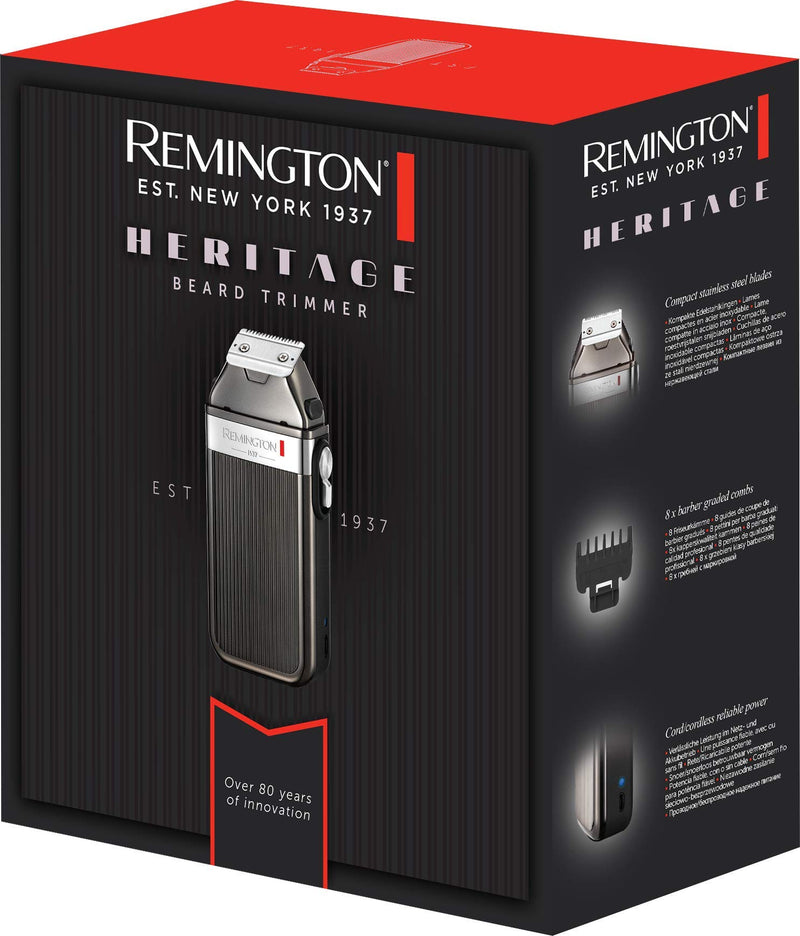 Remington Heritage Retro Design Men'S Beard Trimmer (High-Quality Stainless Steel Blades, Usb Charging Function, 8 Attachment Combs (1.5-15 Mm), Mains / Battery Operated, Hair Trimmer, Mb9100, Gray - NewNest Australia