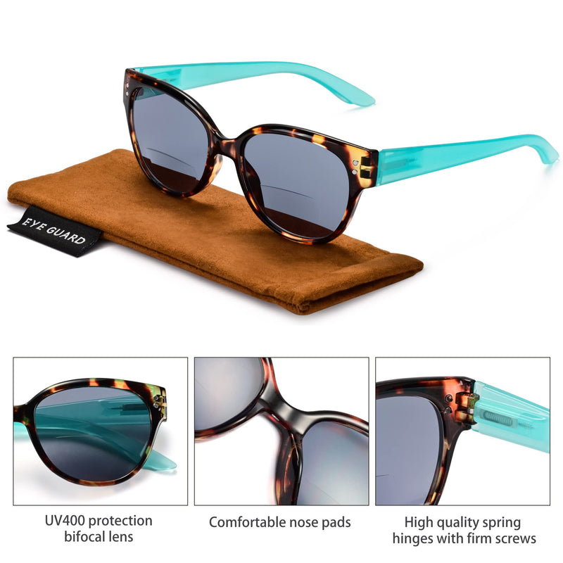 EYEGUARD Bifocal Reading Sunglasses for Women, UV400 Protection Outdoor Glasses with Brown Tortoiseshell Frame/Metal decoration Sunreaders Green 1.0 x - NewNest Australia