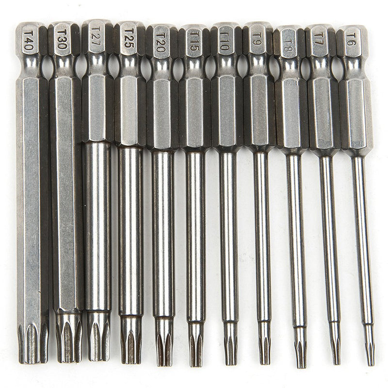 Yakamoz 11 Pcs Magnetic T6-T40 Torx Head Screw Driver Bit Set Security Tamper Proof Star 6 Point Screwdriver Drill Bits Tools with 1/4 Inch Hex Shank | 3 Inch Length 11pcs/ 75mm - NewNest Australia