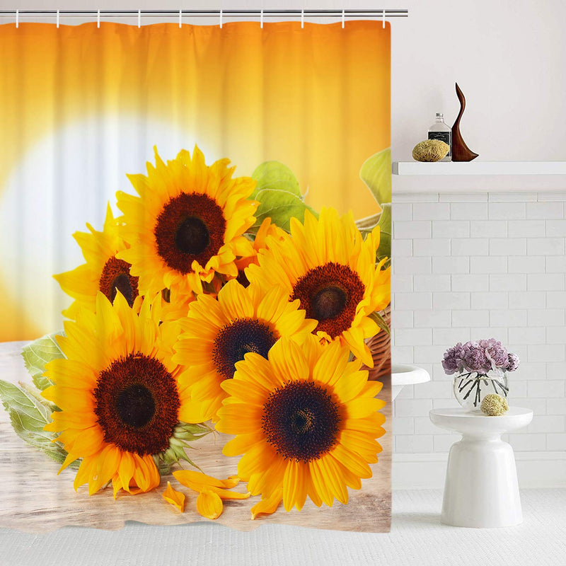 Likiyol Bathroom Shower Curtain Sunflowers in The Sunset Shower Curtains with 12 Hooks, Durable Waterproof Fabric Bathroom Curtain Yellow 70" L × 69" W - NewNest Australia