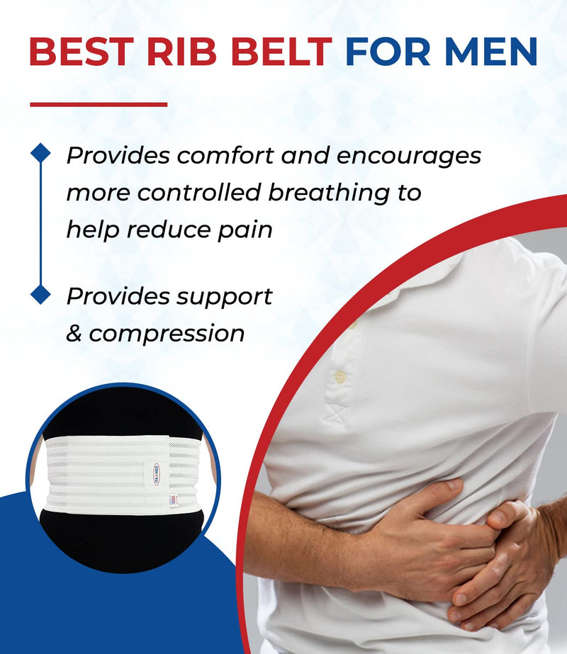 ITA-MED Breathable Elastic Rib Brace, Best Rib Belt for Men, Compression Rib Support Wrap/Binder for Broken, Cracked, Dislocated & Fractured Ribs, Made In USA, X-Large, White - NewNest Australia