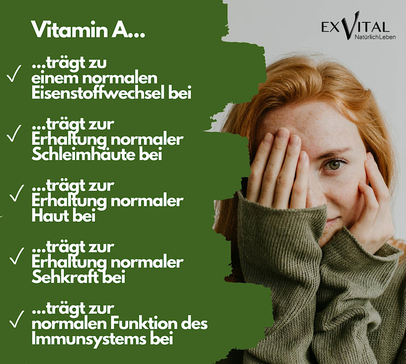 Vitamin A drops from EXVital - 5000 IU (1500 µg) per daily dose, 50 ml = 1700 drops, laboratory tested, high-dose retinol - vegan - vitamin A liquid - NewNest Australia
