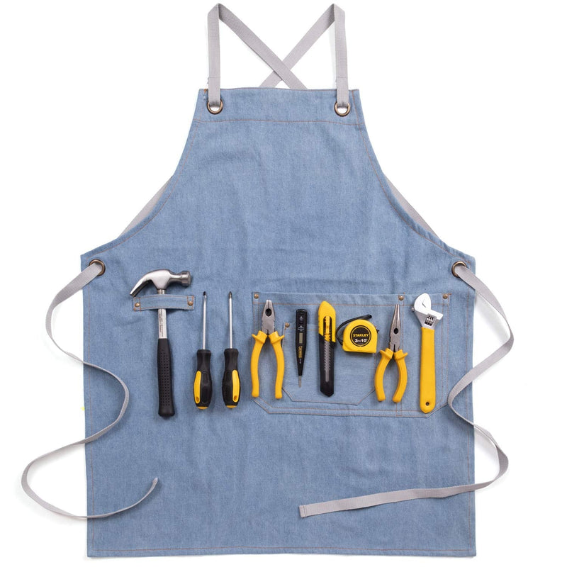 NEOVIVA Stylish Denim Apron for Chef Women Men with Multi-Purpose Tool Pockets, Professional Grilling BBQ Aprons Dream Blue - NewNest Australia