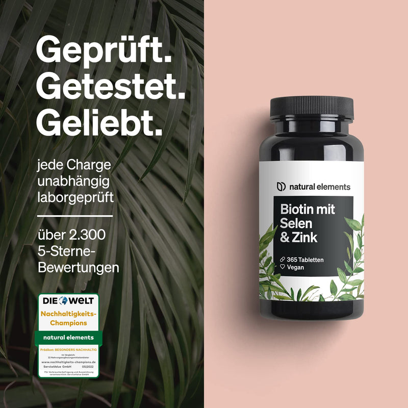 Biotin + Selenium + Zinc 365 - Vegan Tablets - No Magnesium Stearate - Laboratory Tested and Made in Germany - NewNest Australia