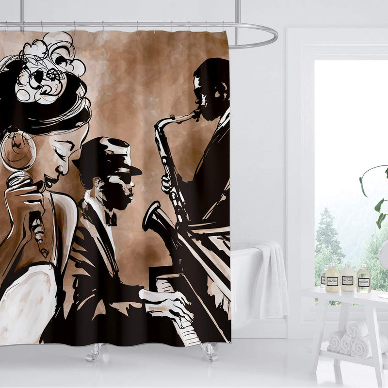 ZXMBF American Woman Jazz Shower Curtain African Black Girl Singing Jazzist Afrocentric Black Art Grunge Style Waterproof Fabric Bathroom Decor 72x72 Inch Brown Plastic Hooks 12 72L*72W - NewNest Australia