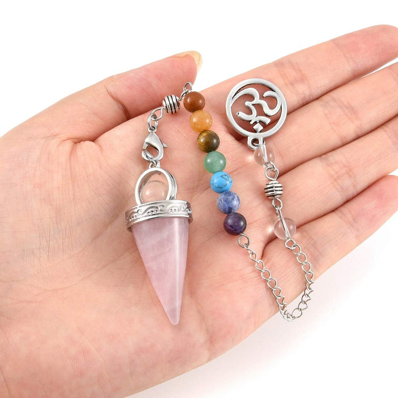 CrystalTears Gemstone Pendulum Esoteric Chakra Stones Cone Pendant with Chain for Divination Reiki Healing Meditation Jewelry/Rose Quartz Rose Quartz - NewNest Australia