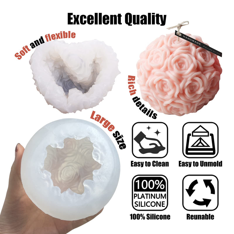 Large Rose Ball Candle Molds for Candle Making, 3D Rose Flower Silicone Molds for Candle, Soap, Epoxy Resin, Polymer Clay Craft, Valentine's Day, Wedding, Propose Marriage - NewNest Australia