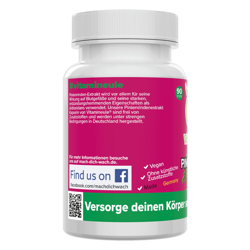 Pine bark extract capsules - high dosage - 500 mg pure OPC - 527 mg extract - quality from Germany - without additives - vegan - laboratory tested - strong antioxidant - Vitamineule® - NewNest Australia