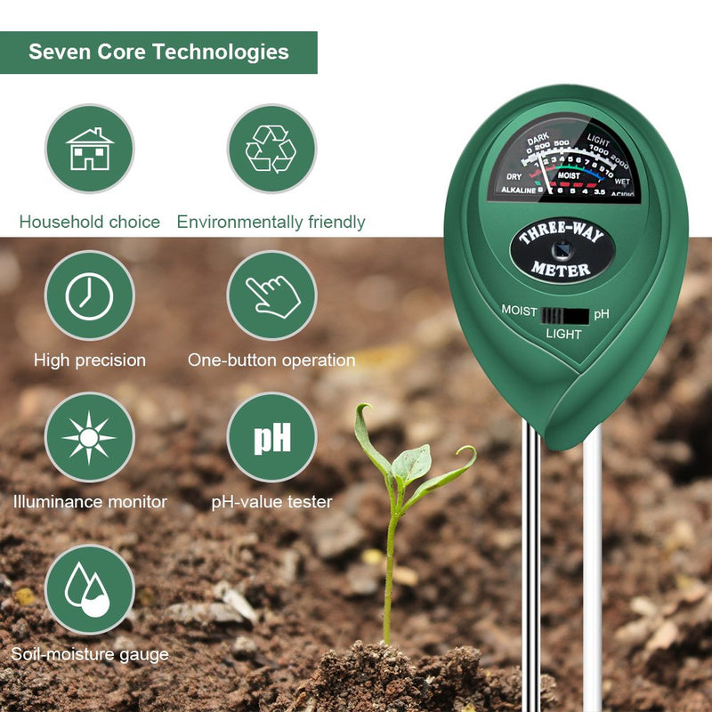 Sonkir MS01 Soil pH Meter, 3-in-1 Soil Moisture/Light/pH Tester Gardening Tool Kits for Garden, Lawn, Farm, Green - NewNest Australia