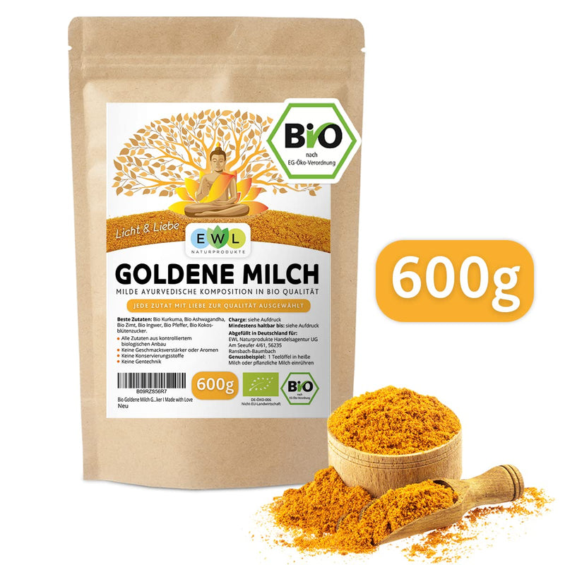 Ewl Natural Products Organic Golden Milk 600G, Golden Milk With Turmeric, Ginger, Ashwaganda, Ceylon Cinnamon, Ceylon Pepper, Coconut Blossom Sugar 600G (Pack Of 1) - NewNest Australia