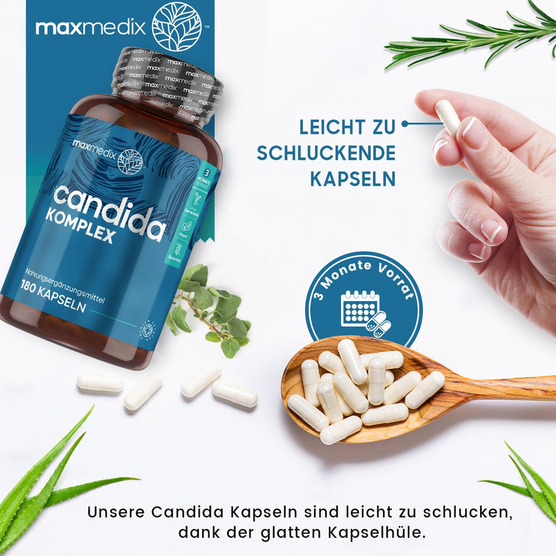 Candida Complex - 180 Vegan Capsules - Bifidobacteria Probiotics - With Caprylic Acid, Aloe Vera, Oregano, Zinc, Grape Fruit, Garlic, Rosemary, Glucosamine - 3 Month Supply - Immune System - Maxmedix - NewNest Australia