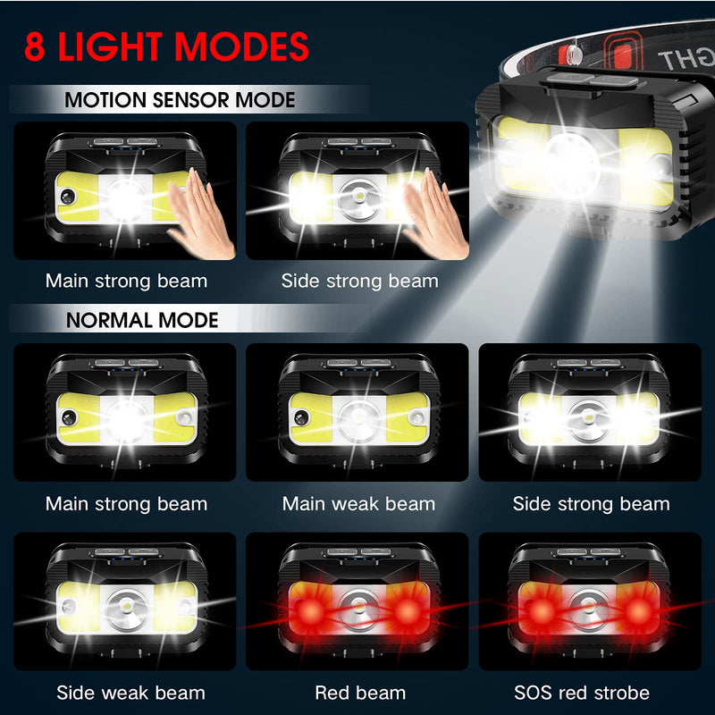 Headlamp Rechargeable, MIOISY 1200 Lumen Ultra Bright LED Head Lamp Flashlight with White Red Light, 2 Pack Motion Sensor Waterproof Headlight, 8 Modes Head Lights for Outdoor Camping Fishing Running - NewNest Australia