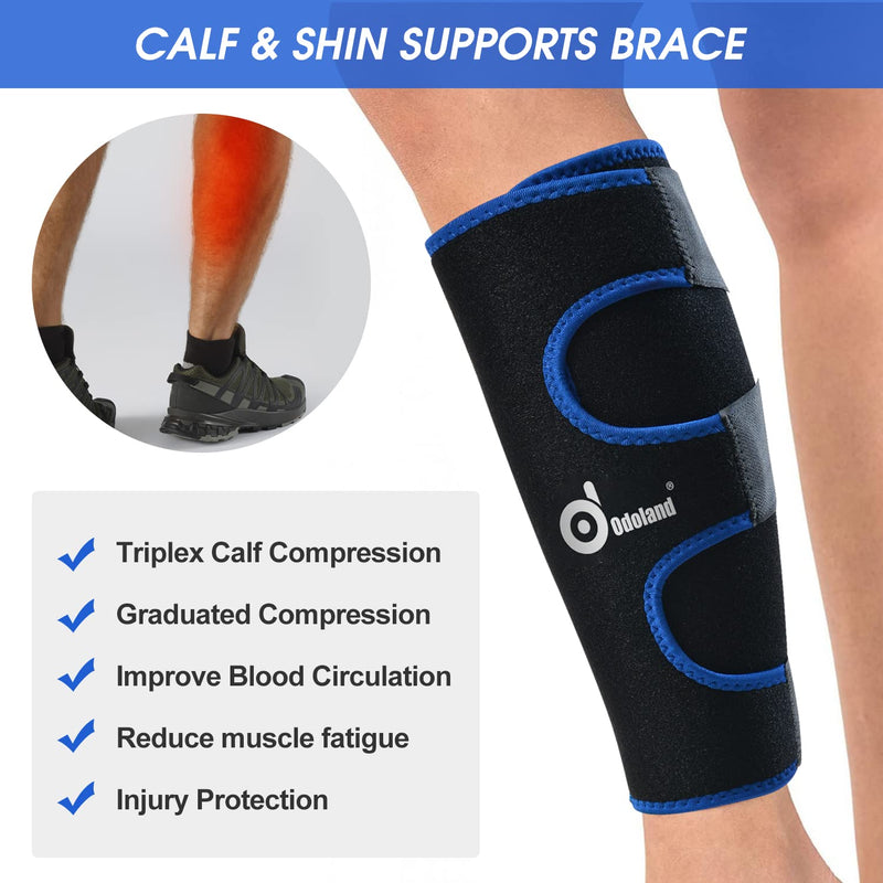 Odoland calf bandage muscle fiber tear, adjustable calf support, sports calf compression stockings without foot, calf compression, shins - 1 pair/blue - NewNest Australia