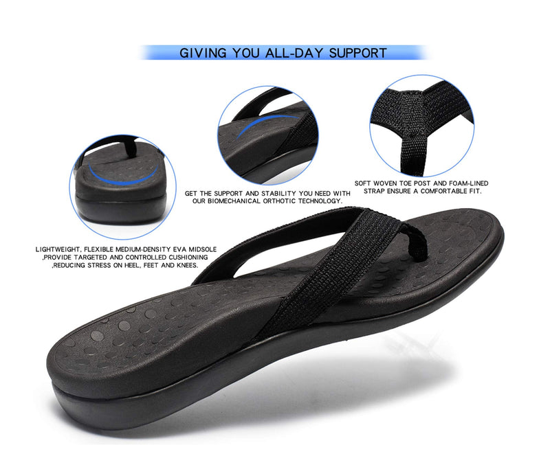LLSOARSS Plantar Fasciitis Feet Sandal with Arch Support - Best Orthotic flip Flops for Flat Feet，Heel Pain- for Women 6 Black - NewNest Australia