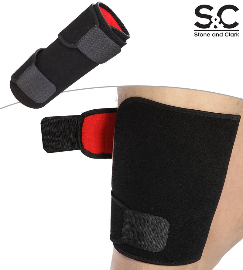 Stone and Clark Adjustable Thigh Brace Support, Quadriceps Support and Thigh Wraps for Men and Women. Unisex Breathable Neoprene Non-Slip Velcro Hamstring Compression Sleeve by - NewNest Australia