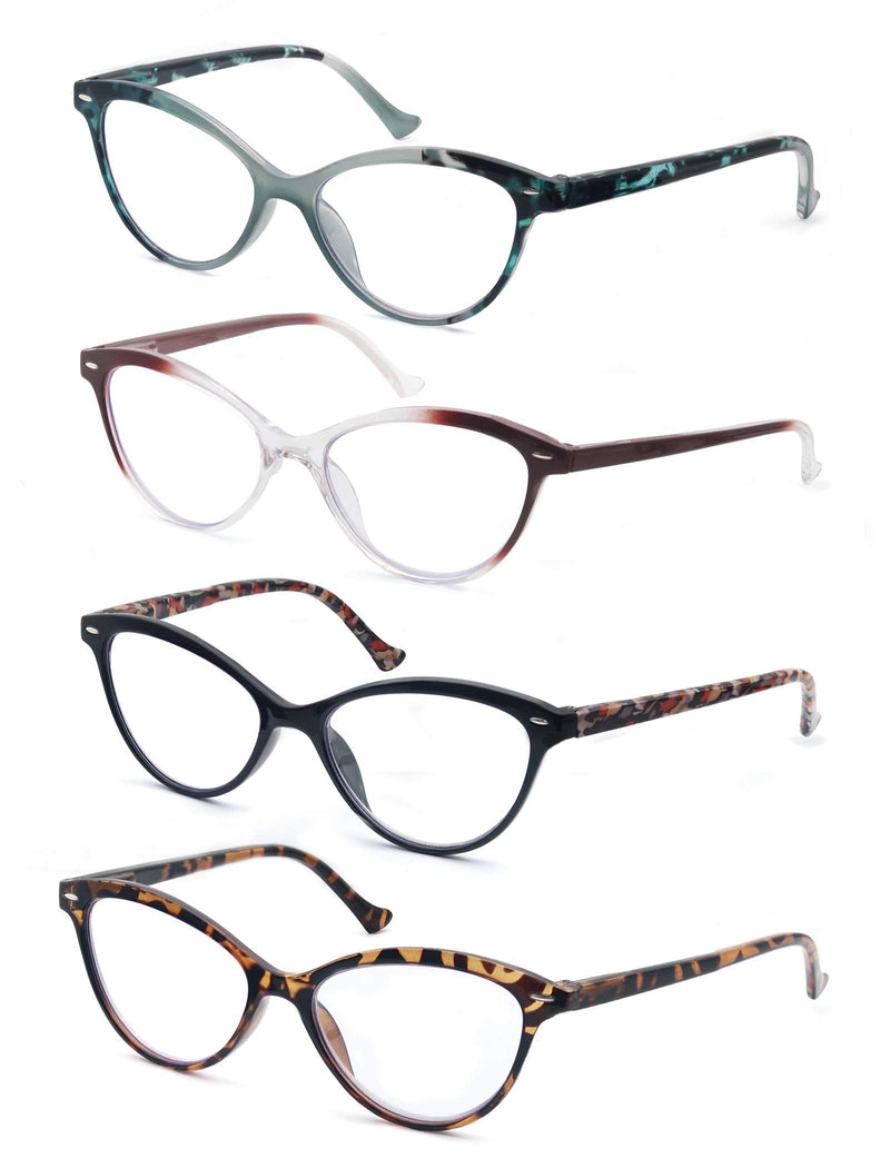 HEEYYOK Women Reading Glasses 4-Pack Cateye Readers Glasses Reading Comfort Spring Hinge (1.0, 4 Mix Color) 4 Pack Mix Color 1.0 x - NewNest Australia