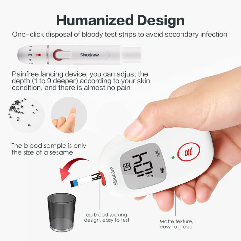 sinocare Diabetes Testing Kit / Blood Glucose Monitor Safe AQ Voice / Glucometer with Voice Reminder and Light Warning, with Blood Sugar Test with Strips x 50 & Case -in mmol/L Safe AQ Voice glucose kit x50 - NewNest Australia