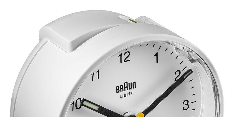 NewNest Australia - Braun Classic Analogue Alarm Clock with Snooze and Light, Quiet Quartz Movement, Crescendo Beep Alarm in White, Model BC01W. 