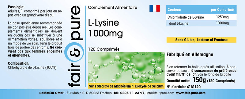 Fair & Pure® - L-Lysine tablets - 1000mg - high dosage - vegan - 120 tablets - NewNest Australia