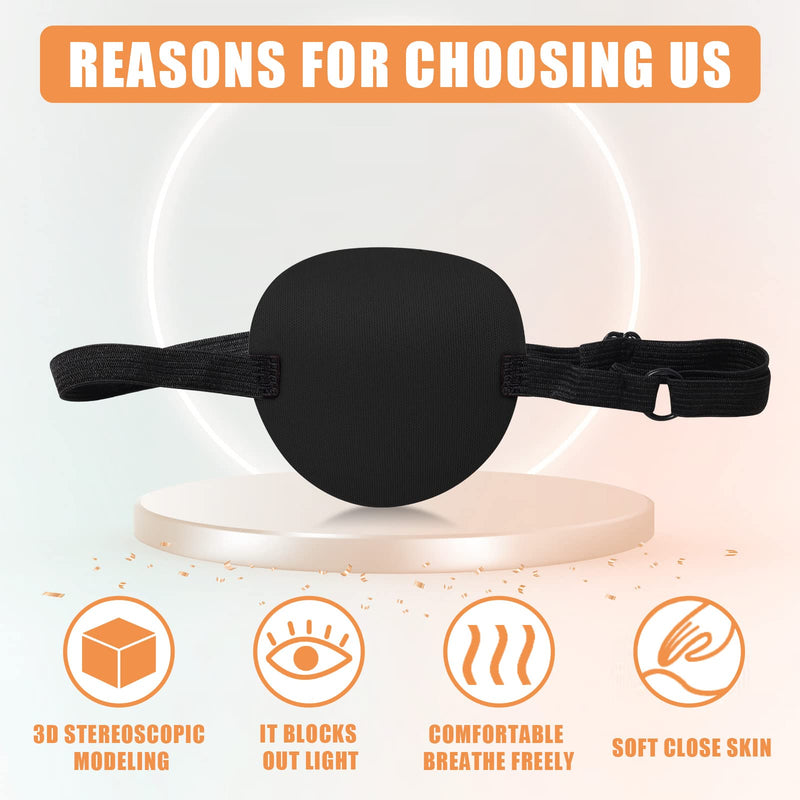 2pcs Eye Patches for Adults & Kids, 3D Adjustable Medical Lazy Eye Patch with Buckle for Left&Right Eye, Single Pirate Patch Soft Comfortable Sleep Masks Strabismus Amblyopia Eye Masks(Black) - NewNest Australia