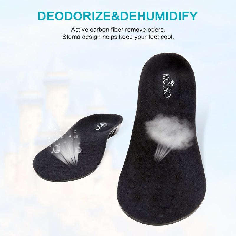 MOISO Memory Foam Orthotic Insoles for Plantar Fasciitis with Arch Support Shock Absorption Metatarsal Pad Stoma Design for Men & Women 8-10.5 UK Women / 7.5-10 UK Men Black - NewNest Australia