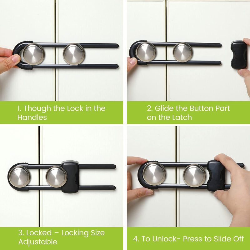 10 Pieces Sliding Cabinet Locks, Child U-Shaped Proofing Cabinet with Adjustable Safety Child Lock, Easy to Use Childproof Latch for Knob Handle on Kitchen Door Storage Cupboard Closet Dresser (Black) Black - NewNest Australia